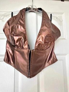 Windsor Bronze Faux Leather Halter Corset Top